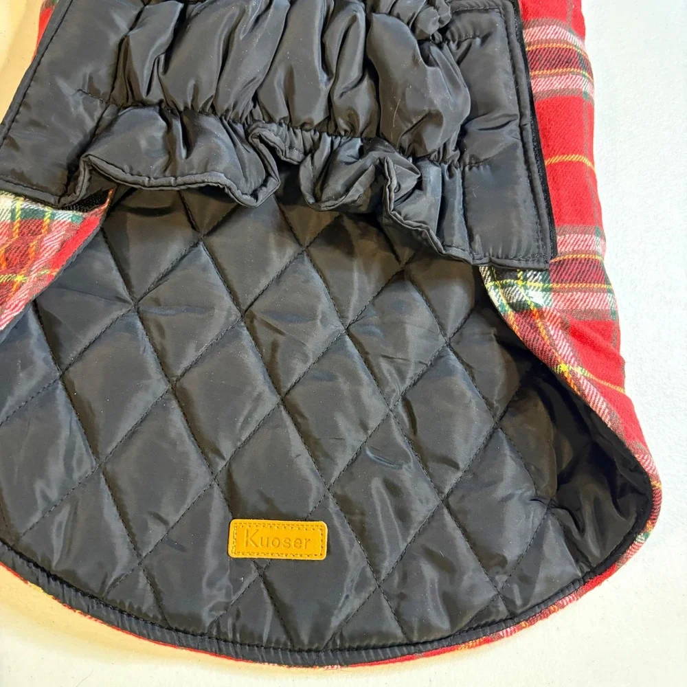 Kuoser Dog Coat Red‎ Plaid Reversible Winter Pet Jacket Vest Large 001MF_L